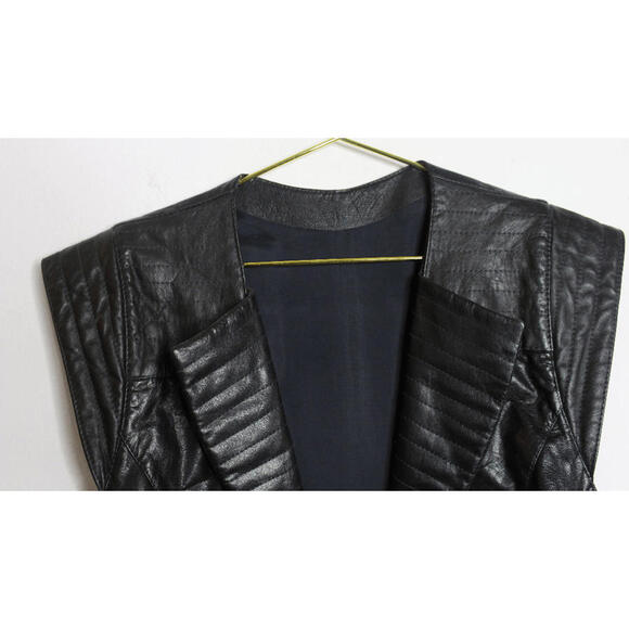 VTG Black 80s Cobra Style Leather Sleeveless Mini Dress - M - Picture 3 of 3